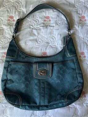 Coach Teal Signature Hobo with Turn-Lock Detail